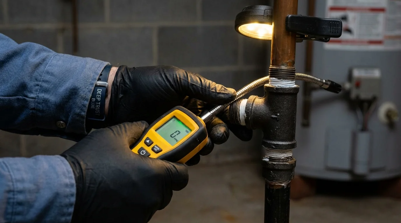 Gas leak detection with electronic sniffer by Johns Plumbing LLC in Sedalia