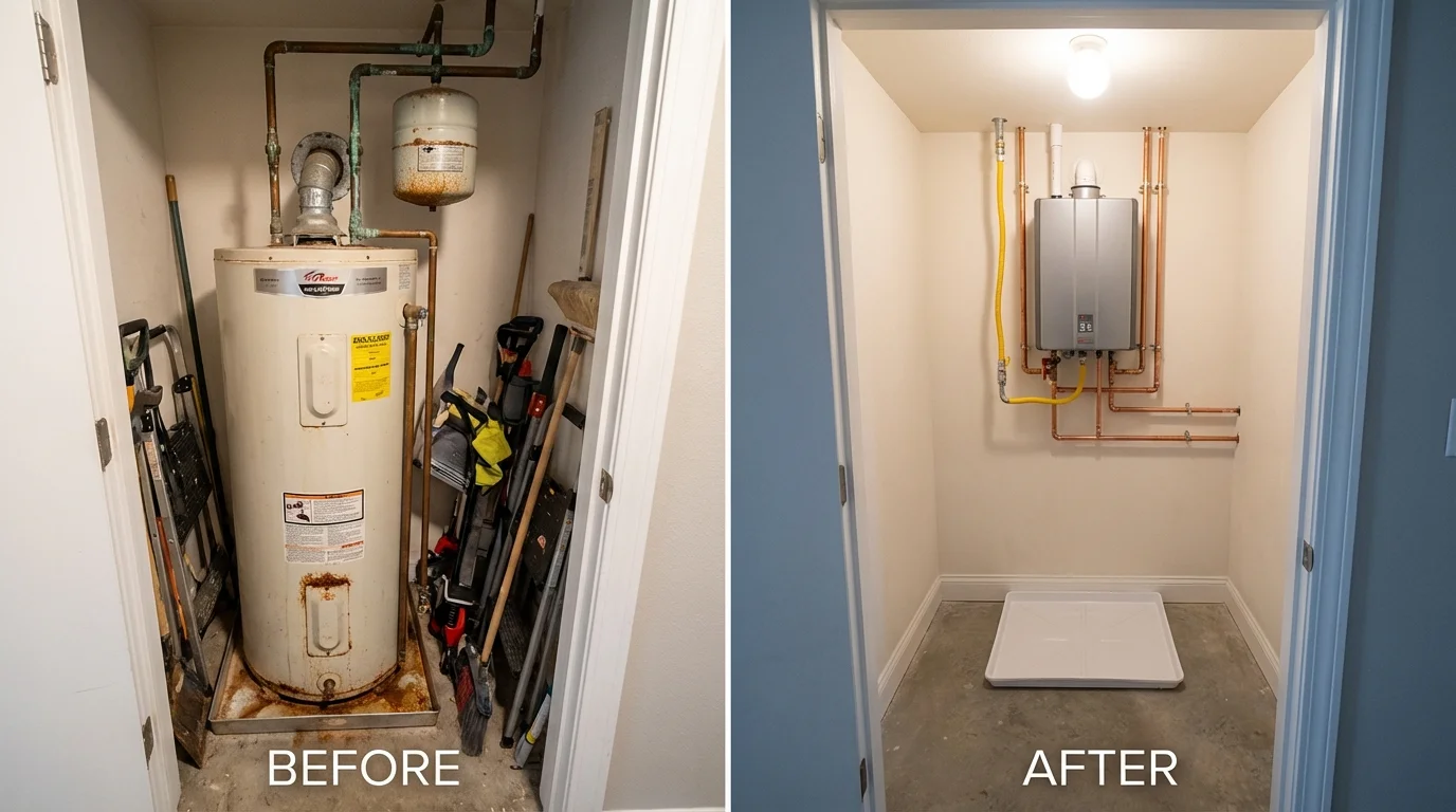 Tank water heater versus wall-mounted tankless unit comparison for Sedalia, MO homeowners