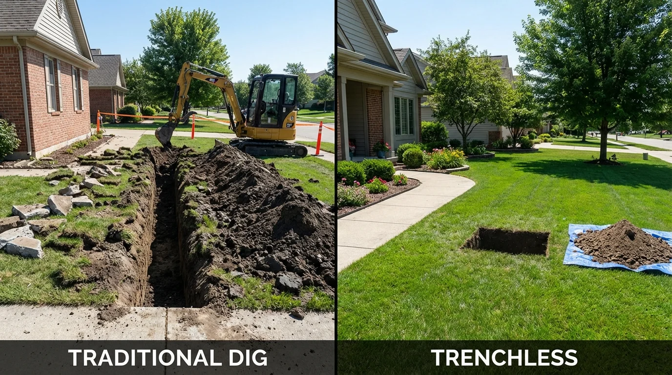 Trenchless sewer repair with minimal yard damage versus traditional excavation in Sedalia, MO